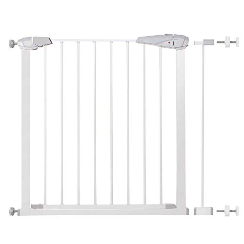 Springos Barrera de seguridad para puertas de bebé, ancho ajustable de 77 a 84 cm, color blanco
