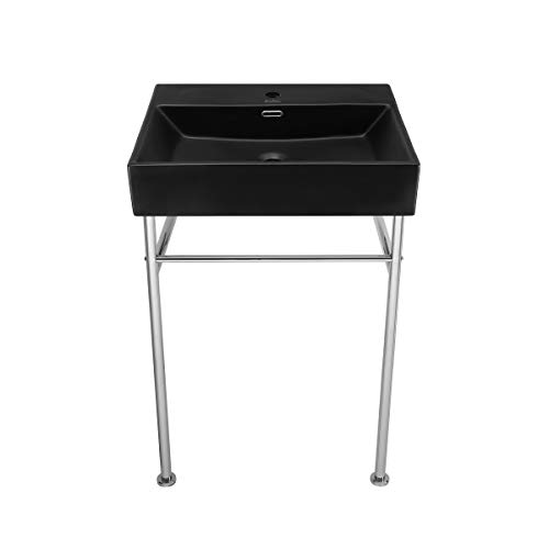 Swiss Madison Claire 24 Ceramic Console Sink Matte Black Basin Chrome Legs