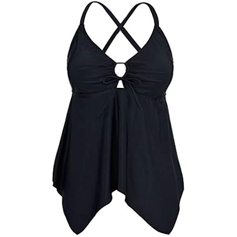 Firpearl Women's Black Bathing Suit Tops Flowy Swimsuit Crossback Plus Size Tankini Top US16 Black Cover