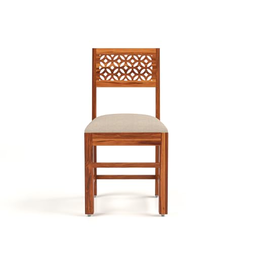 Image of Solid Sheesham Wood 4 Seater Large Dining Table Set with Cushioned Chairs for Dining Room | Living Room | Home & Office | Hotels Restaurant & Cafe (4 Seater Large, Honey Finish)