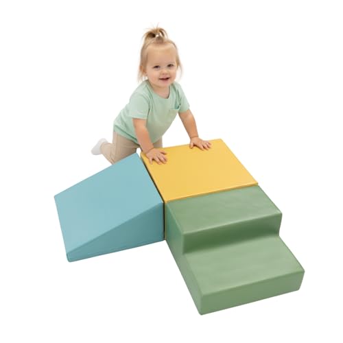 IGLU Soft Play Lot de 3 Bloc Mousse motricité bébé de Souples géants en Mousse Montessori Parcours de Motricité Enfant Fabriqué en Europe (Pastel Sea)