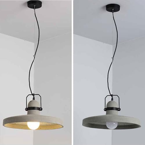 Lustre d'intérieur de luxe en béton et fer forgé rétro rond gris culot E27 - 8