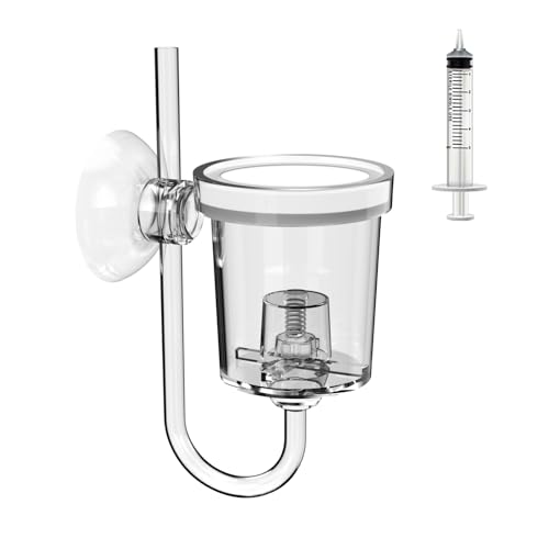 FZONE Acrylic Aquarium CO Diffuser with Built-in Check Valve & Bubble Counter Syringe & Suction Cup Fine Bubble CO Delivery for Planted Tanks (L-33mm)