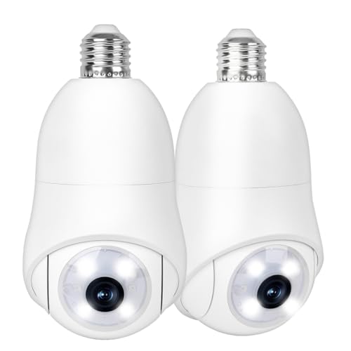ACABEA Light Bulb Security Camera, 2K 360° Pan Tilt WiFi Outdoor Indoor Cameras for Home Security Color Night Vision 24/7 Motion Tracking Detect Pet Dog Cam 2-Way Talk SD/Cloud Storage 2-Pack