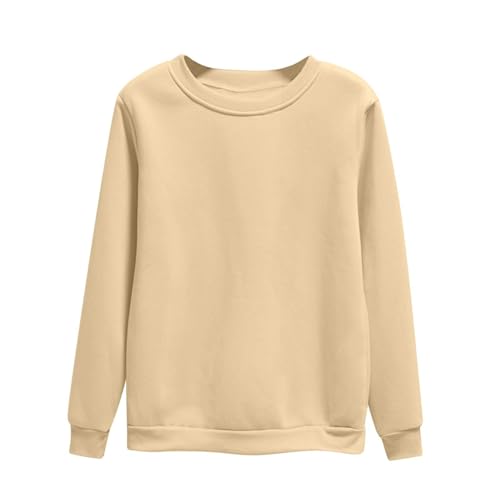 La mejor selección de Sudaderas sin capucha para Mujer favoritos de las personas. 49 Sudadera de talla grande para mujer, ligera, cuello redondo, moderna, lisa, suave, clásica, Y1-Beige, XX-Large