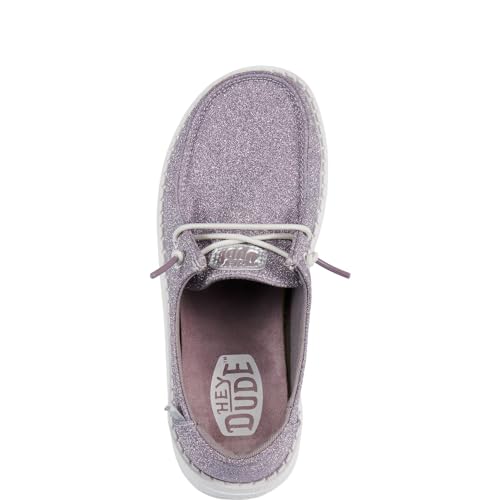 Image of HEYDUDE Girl's Youth Wendy Metallic Sparkle Slip On Shoe | Glitter Upper | Easy On Elastic Lace Sneaker