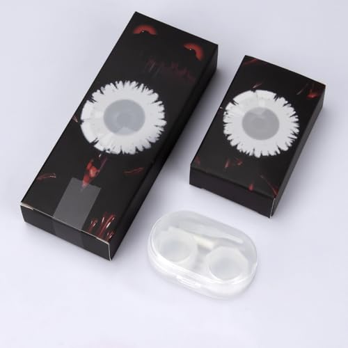 Kontaktlinsen Halloween Weiß 2 Stück (1 Paar), Ohne Stärke Kontaktlinsen Farbig mit Kontaktlinsenbehälter, Vampir Kontaktlinsen, Kontaktlinsen für Halloween Kostüm als Karneval, Devil, Cosplay