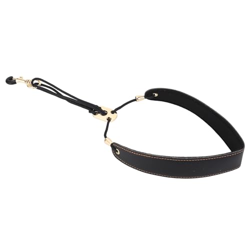 サックスネックストラップ、長さ調節可能なPUレザーナイロンと金属の高弾性練習用サックスストラップ (黒)