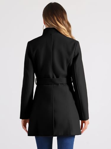 Image of Allegra K Women's Winter Elegant Stand Collar Overcoat Long Belted Pea Coat