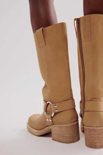 Yishaweiqi Women's Studds Biker Boots Chunky Heel Square Toe Knee High Boots Side Zipper Western Boots Fall Dress Riding Boots Motorcycle Boots4