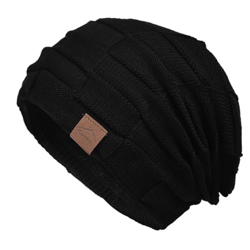 meioro Slouchy Beanie Hat for Men Women Winter Warm Knit Skull Cap Soft Fleece Lined Beanies Thick Unisex Winter Hats?Pure Black?