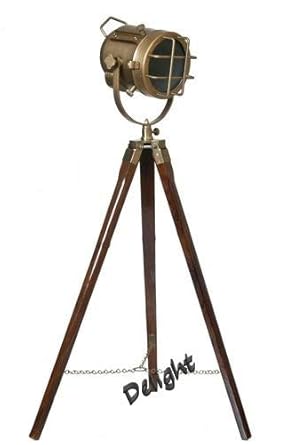 Delight Brass Antique Wooden Tripod Marine Search Spot Light Medium Antique Search light With Tripod Stand