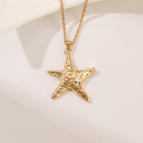 Starfish Necklace for Women Gold Star Swirl Pendant Necklace Summer Beach Ocean Shell Necklace Starfish Seashell Charm Necklace Trendy Vacation Star Jewelry4