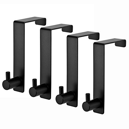 LYLIN - Ganchos para puerta (4 unidades, acero inoxidable, sin agujeros, hasta 4,5 cm), color negro mate
