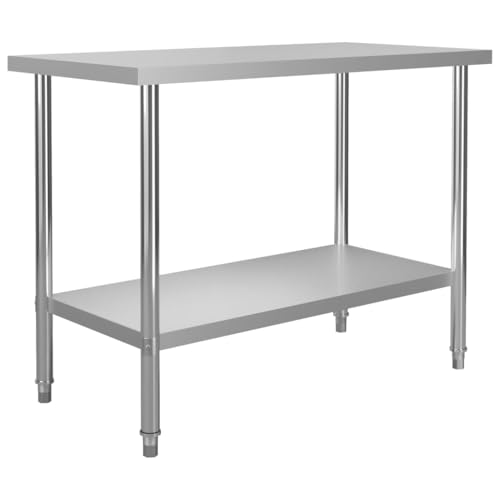 vidaXL Mesa de Trabajo para Cocina Estantes Almacenamiento Preparar y Almacenar Comida Garajes Bares Restaurantes Escuelas Acero Inoxidable 120x60x85 cm