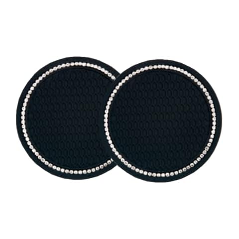 2Pcs Bling Car Coasters PVC Diamond-Studded Car Anti Slip Coasters,Universal Vehicle Interior Crystal Cup Coasters for Women(2.75" Diameter) (Black) Cover