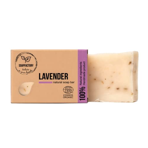 Soap Factory - All Natural Oatmeal Soap Bar with Lavender, Organic Exfoliating Body Soap for Men and Women, Organic Certified, Vegan, Cruelty Free, Handmade, 3.88 ounce