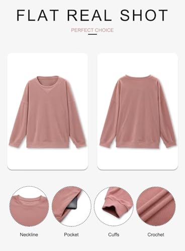 KISSMODA Womens Casual Long Sleeve Sweatshirts Color Block/Solid Tops Corduroy Crewneck Tunic Pullover with Pockets