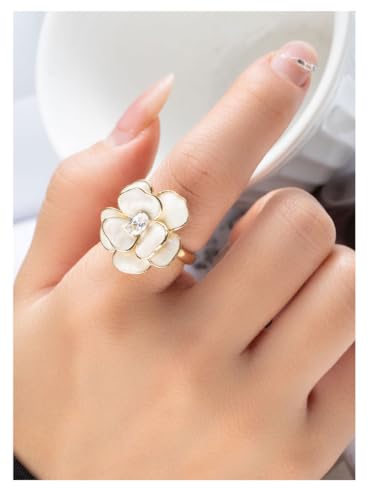 Kokoma Elegant Camellia Flower Ring for Women CZ Diamond Floral Statement Ring Open Wrap Finger Band Wedding Anniversary Promise Rings Dainty Jewelry3