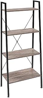 WOLTU Heavy Duty 4-Tier Ladder Bookshelf Shelving Unit Wood Bookcase Black Frame 60x35x148cm Rustic MFD Wooden File Rack RGB9283dc