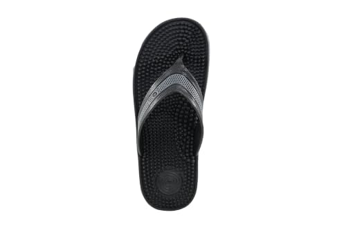 Image of Bata Acupressure Flip Flops for Men, Black Massage Slippers | Nodded Footbed, Reflexology Design, Toe-Post Style, Rubber Sole, Daily Wear