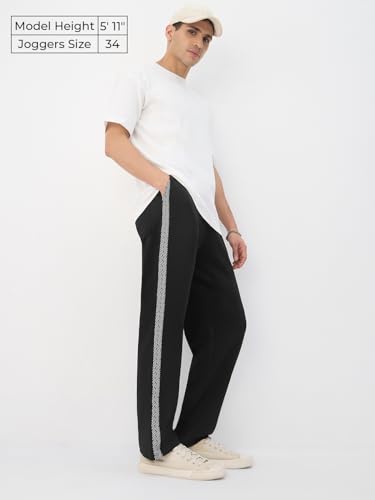 Image of The Souled Store Straight-Fit Joggers: Men and Boys Elastic Waistband Solid Cotton Blend Lightweight Athleisure Straight Fit Joggers