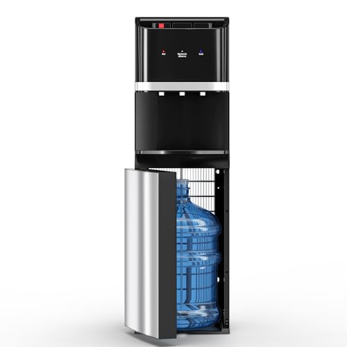 Manastin Bottom Loading Water Cooler Dispenser for 5 Gallon Bottles, Stainless Steel Water Cooler with 3 Temperature Settings - Hot, Cold & Room Water, Ideal Design for Home & Office, Onyx Black