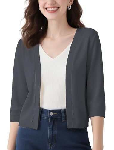 Image of Urban CoCo Women's 3 /4 Sleeve Cropped Cardigan Casual Open Front Cover Up