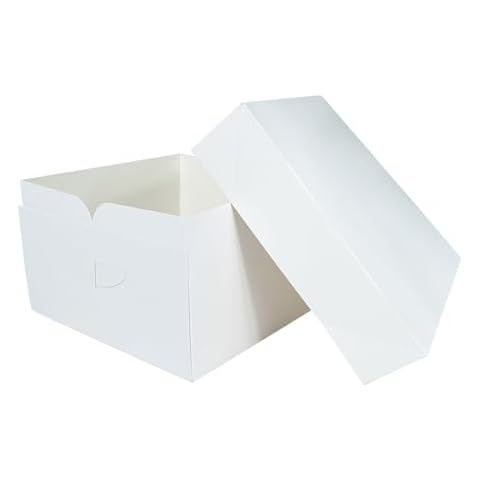 Culpitt 10" Square Cake Boxes With Lid | 5 Pack | Rigid Transport And Protection For Birthday, Wedding, And Celebration Bakes, Recyclable Cardboard Bakery Boxes Cover