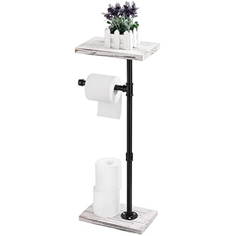 Soporte de papel higiénico con estante de madera y tubo de hierro forjado Cover