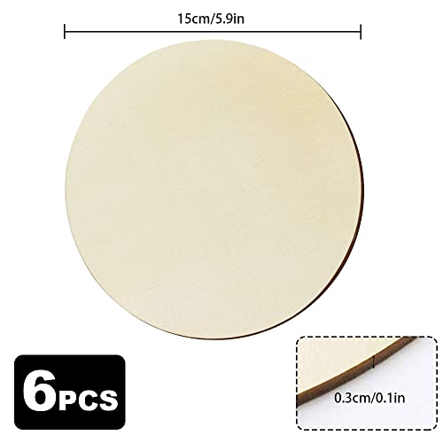 Haohai 6 Pieces 15cm Wood Circles for Crafts Unfinished Round Wood Plaque, Wooden Cutouts for Door Design Painting (6Pcs 15cm) - Image 2