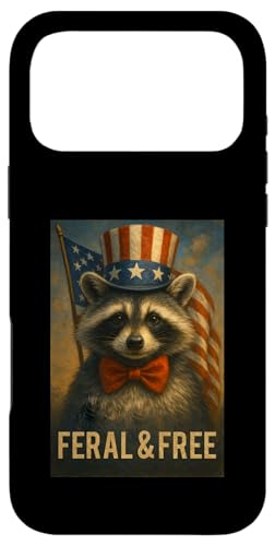 Carcasa para iPhone 17 Pro MAX Mapache Salvaje y Libre en Sombrero patriótico Divertido 4 de Julio