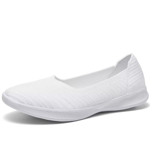 konhill Women's Slip on Loafers - Comfy Walking Tennis Low-Top Ballet Flat Nurse Shoes Casual Sneakers