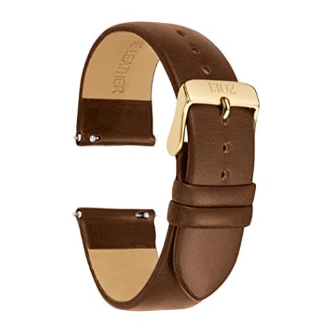 1302 20mm, 22mm Men's Leather Watch Band with Quick Release Pin - Vegetable Tanned Leather Watch Band Strap - Easy to Switch, No Tools Needed, Italian Leather Watch Band (20mm, Walnut/Gold Buckle) Cover