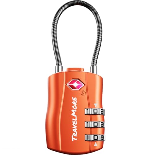 Candado TSA de combinación con cable para maletas y mochilas de viaje | Naranja (1 ud.)
