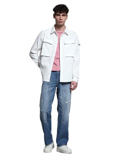 Image of Jack & Jones Men Polyester Opaque Regular Fit Casual Shacket Shirt