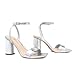 Athlefit Silver Heels for Women Chunky Block Heeled Sandals Peep Toe Ankle Strap Dressy Summer Metallic Prom Heels Size 8