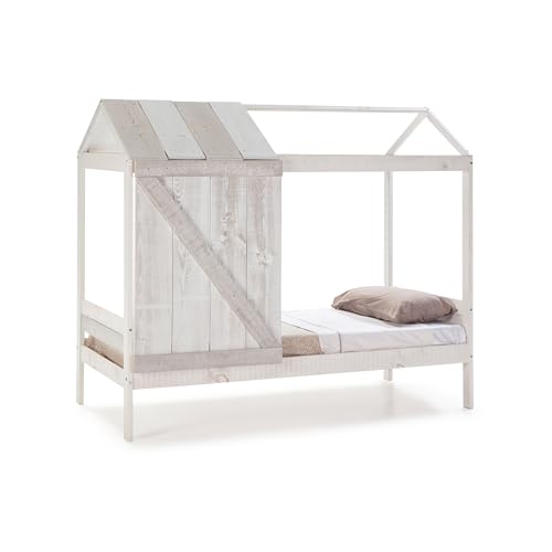 duehome | Cama Juvenil, Cama cabaña Infantil, Modelo Barnie, Color Vintage y Grayscale Medidas: 197,6 cm (Largo) x 101,7 cm (Fondo) x 174,8 cm (Alto)