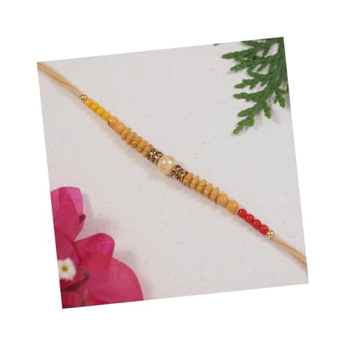 Image of I Jewels Sandalwood Beads Rakhi With Roli Chawal & Rakshabandhan Card for Men /Bro /Brother