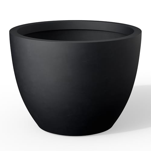 Kante 17.3 Inch Round Concrete Planter - Classic Large Indoor/Outdoor Plant Pot with Drainage Hole and Rubber Plug, Suitable for Gardens and Patios, Black by Kante - Used condition - US$61.95