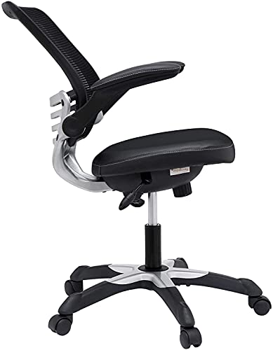 Modway Edge Mesh Back And White Vinyl Seat Office Chair With Flip-Up Arms - Computer Desks In Black #TOP4