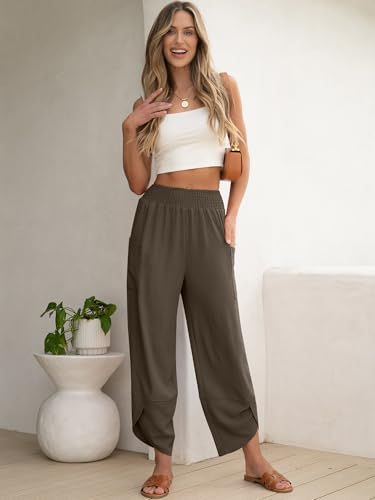 Image of ANRABESS Womens Wide Leg Palazzo Capri Pants 2026 Summer Casual High Waisted Barrel Lounge Flowy Cropped Beach Work Trousers