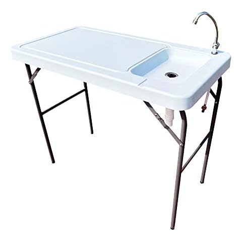 Mbolyeer Fish Cleaning Table with Sink: Portable Folding Camping Table - Outdoor Washing Station with Faucet -Fish Fillet Table for Camping Picnic Gardening Cover