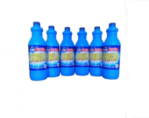 Droquimur Estrella, lejía y detergente, Botella de 1,430 L. Pack de 6 und. y 4 bayetas de Regalo (6, Azul)