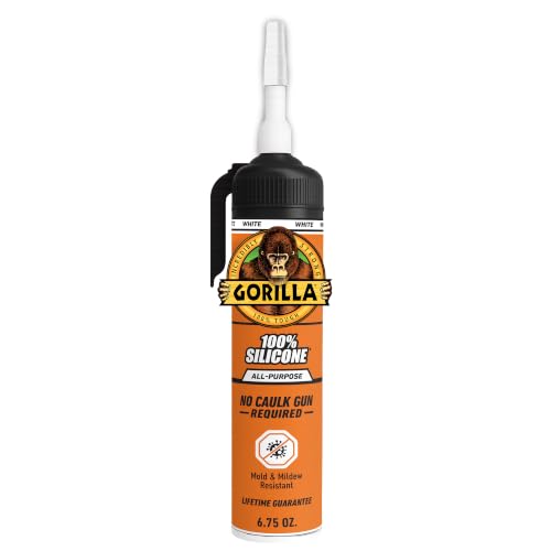 Gorilla 100% Silicone All-Purpose Sealant, No Caulk Gun Required, 6.75 oz (Pack of 1) White, 30 Min Water Ready, Mold &amp; Mildew Resistant, Waterproof for Indoor &amp; Outdoor