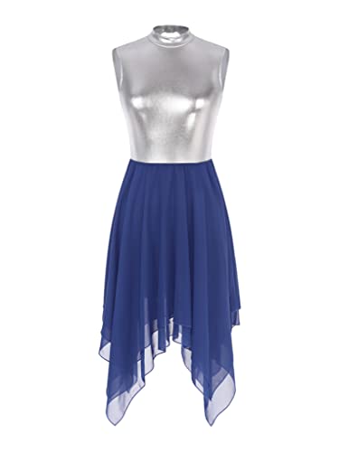 Janjean Women Metallic Lyrical Dance Costume Modern Dance Dress Praise Tunic Overlay Dress Performance B01 Large #TOP12