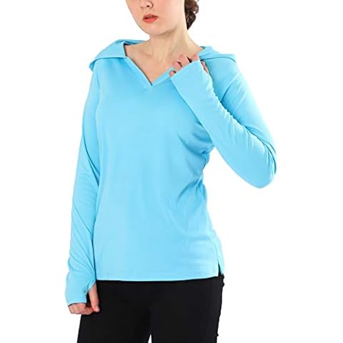 Women's Slim-fit UPF 50+ Sun Protection Hoodie Long Sleeve Athletic Top Shirt with Thumbholes for Running, Fishing, Hiking Blue Cover