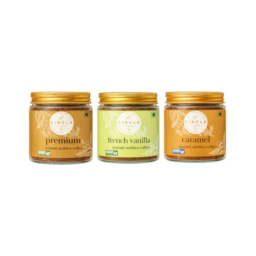 Image of The Circle Of Aroma Signature Instant Coffee|100% Arabica|Rich Aroma|No Added Sugar|Combo Of 3|Premium, Vanilla & Caramel|50g(25 Cups) Each Flavour|Enjoy Hot /Cold