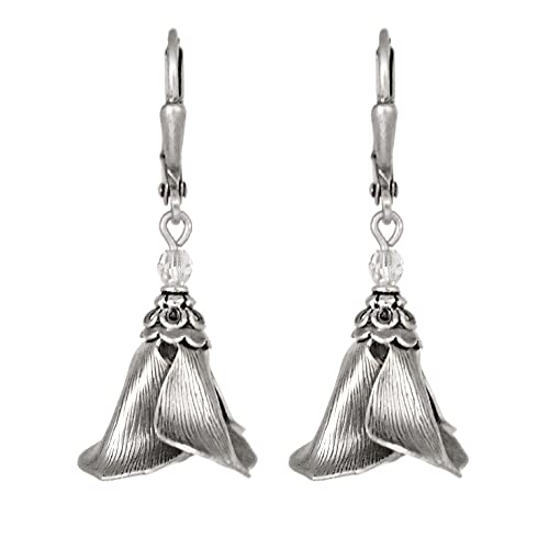 Antique Style Metal Tulip Flower Earrings with Crystal Beads