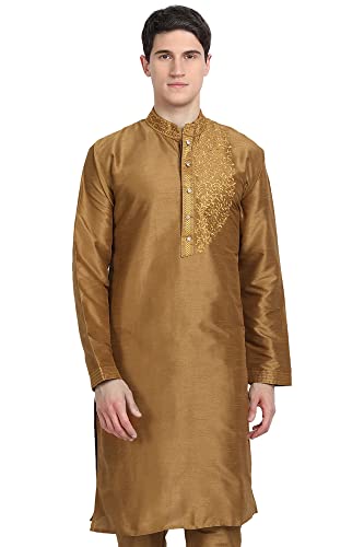 SKAVIJ Men's Tunic Art Silk Long Shirt Embroidered Casual Kurta